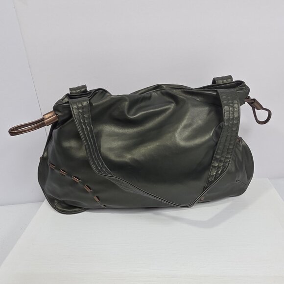Unknown Handbags - Faux Leather Shoulder Bag Womens Green Hobo Tote Purse Copper Stitching